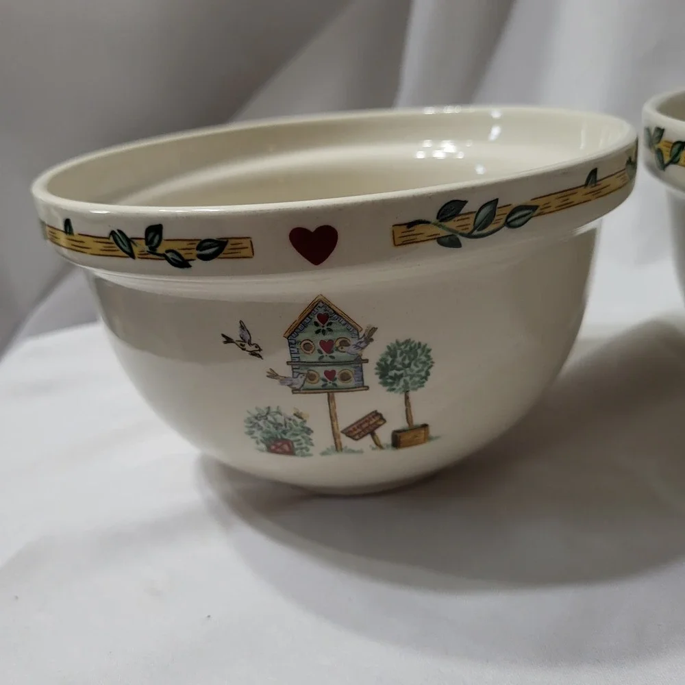3pc Thomson Pottery Nesting Mixing/Serving Bowls | Birdhouse Pattern Cottagecore